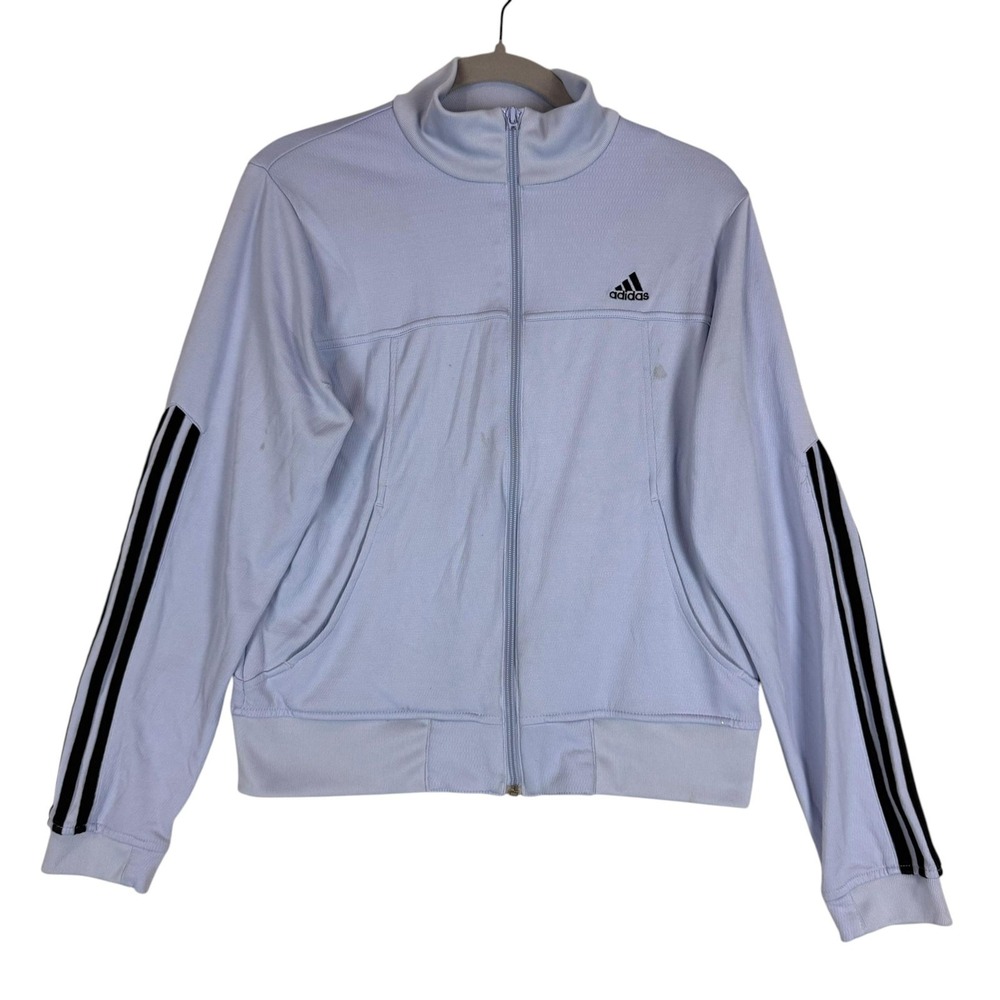 Adidas Jacket Womens Medium Blue Track Full Zip 3-Stripes Logo Athletic Training